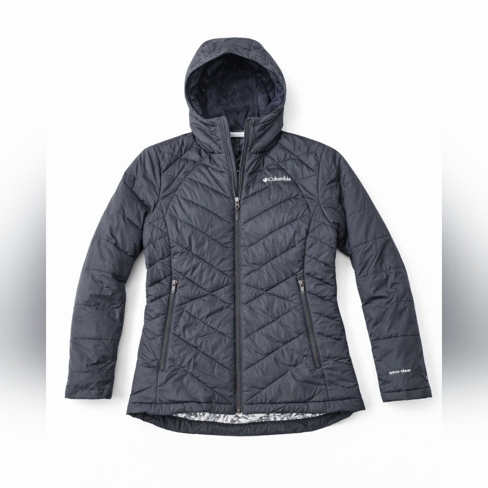 Columbia Women's Black Hooded Chevron Quilted Puffer Jacket, Size Medium